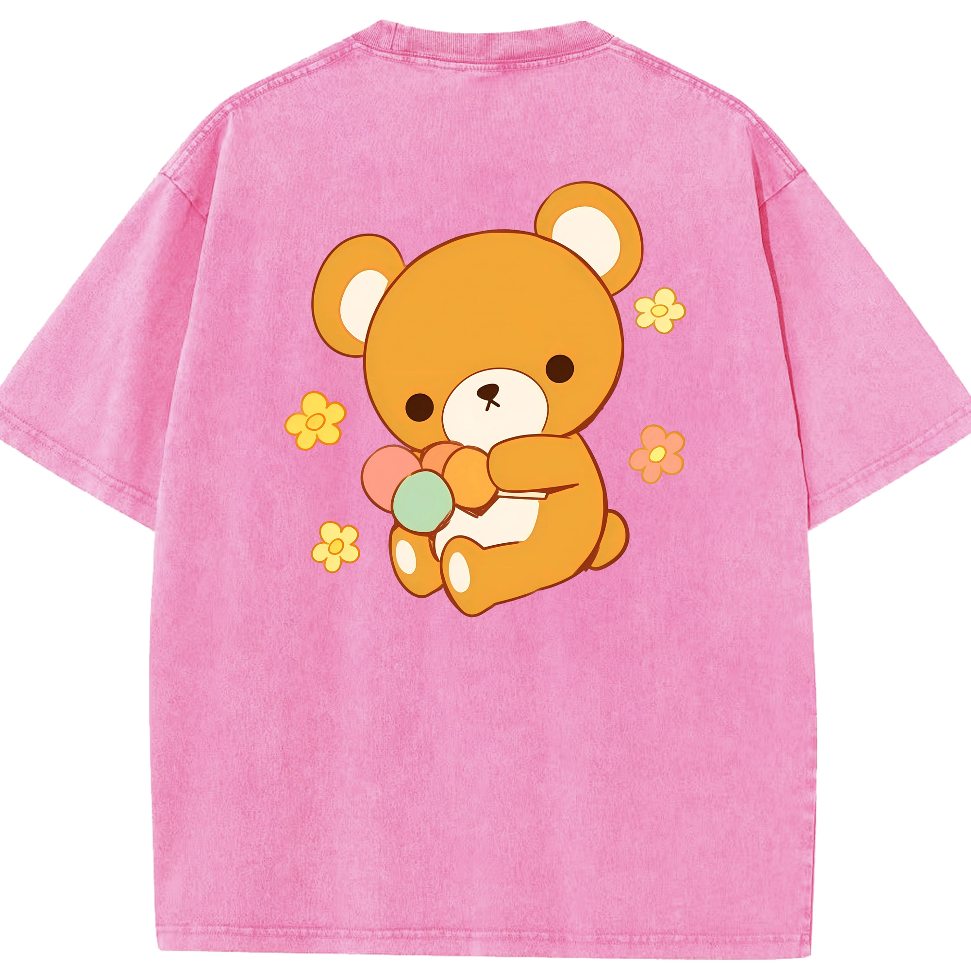 （画像用） リラックマ リラックマ キイロイトリ Rilakkuma Korilakkuma Kiiroitori 綿100% ヴィンテージ風 半袖Tシャツ（背面プリント）